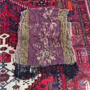 Purple & Gold Floral Pashmina Style Scarf Shawl Wrap with Fringe 56x16